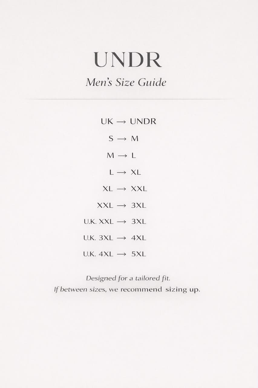 Men's Sizing — UK to UNDR size chart